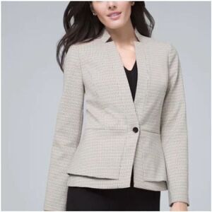 White House Black Market Grid Pattern Fitted Blazer Size 2 Career Work Off White